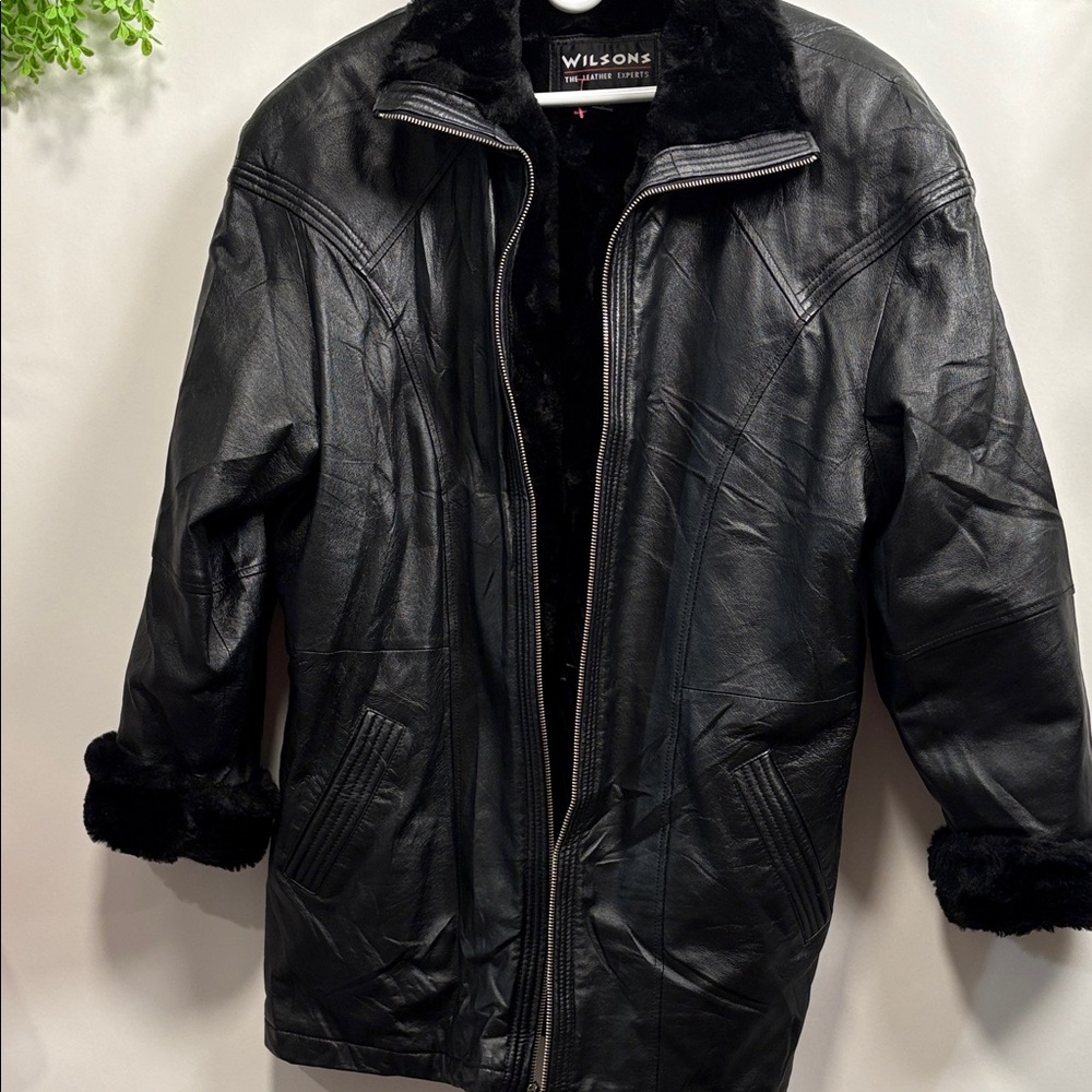 Wilson Black Leather Jacket with Fur Trim